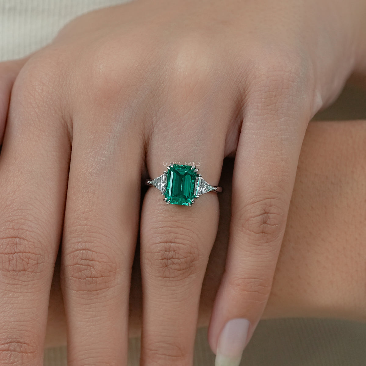Emerald And Triangle Cut Trio Engagement Ring Rings