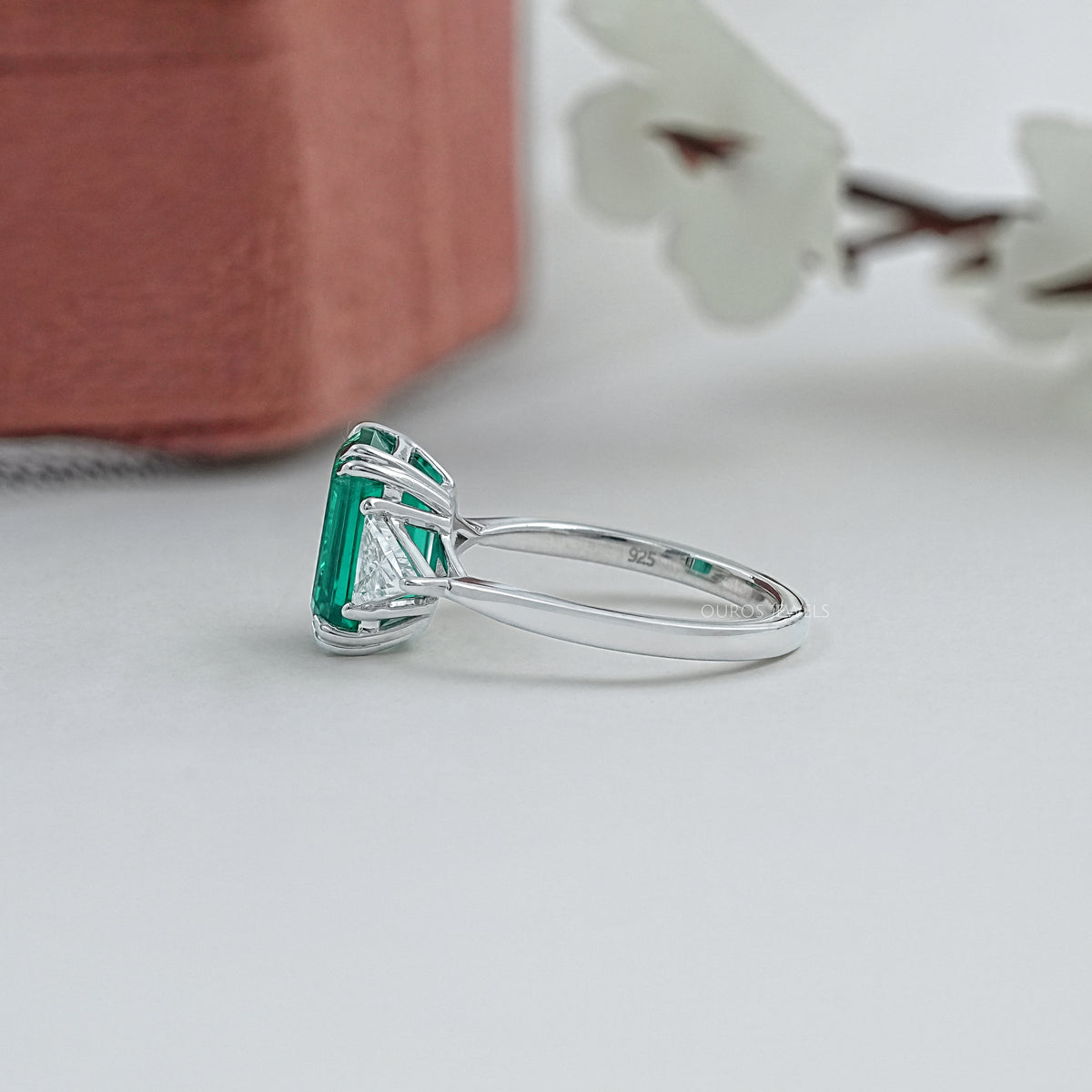Emerald And Triangle Cut Trio Engagement Ring Rings