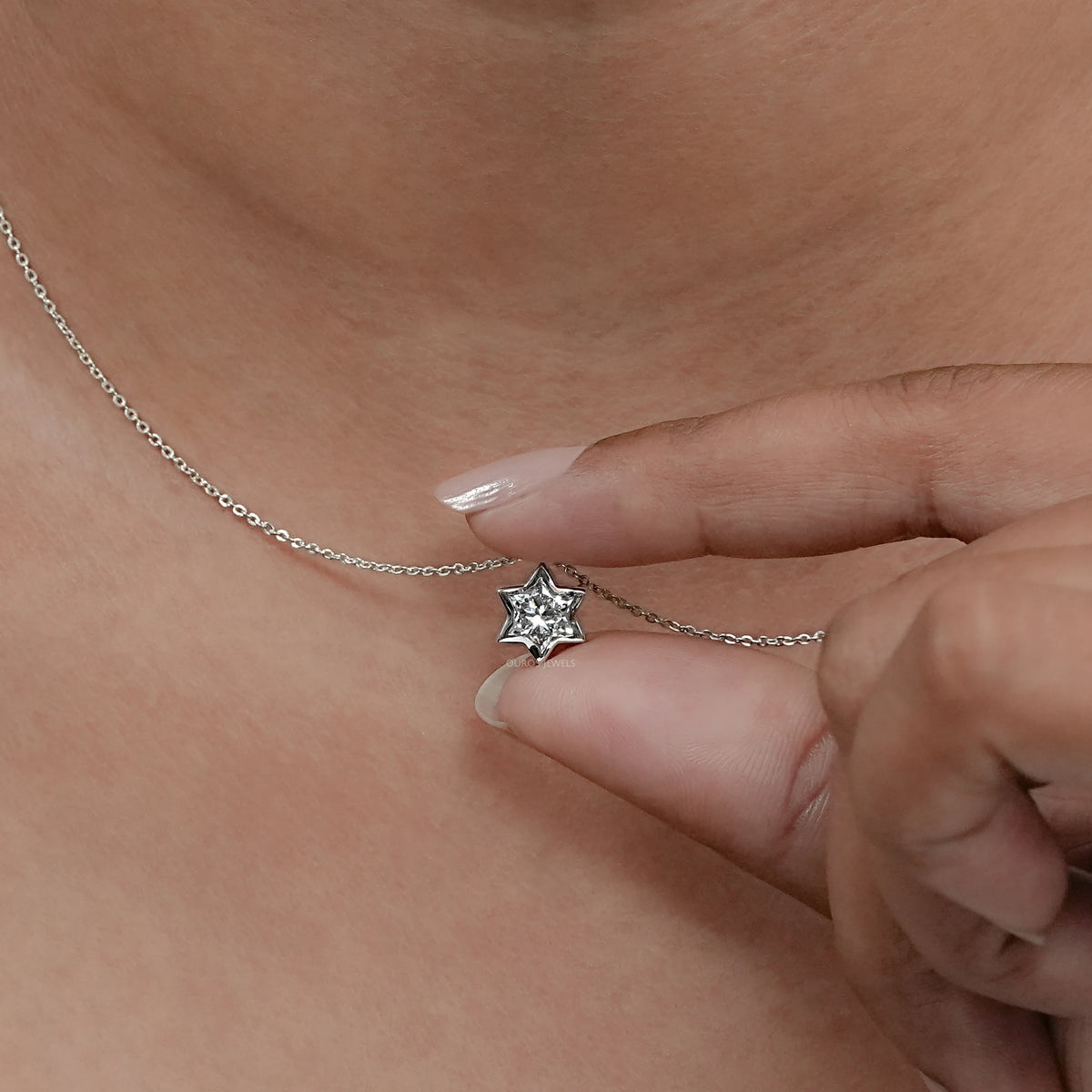 David Star Lab Diamond Bezel Set Solitaire Pendant Necklaces
