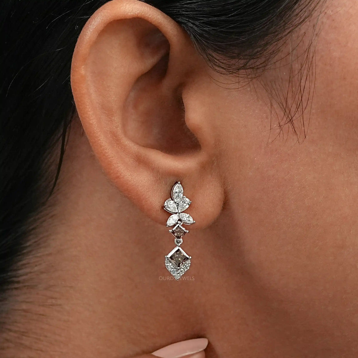 Champagne Princess Cut Drop Earrings Earrings