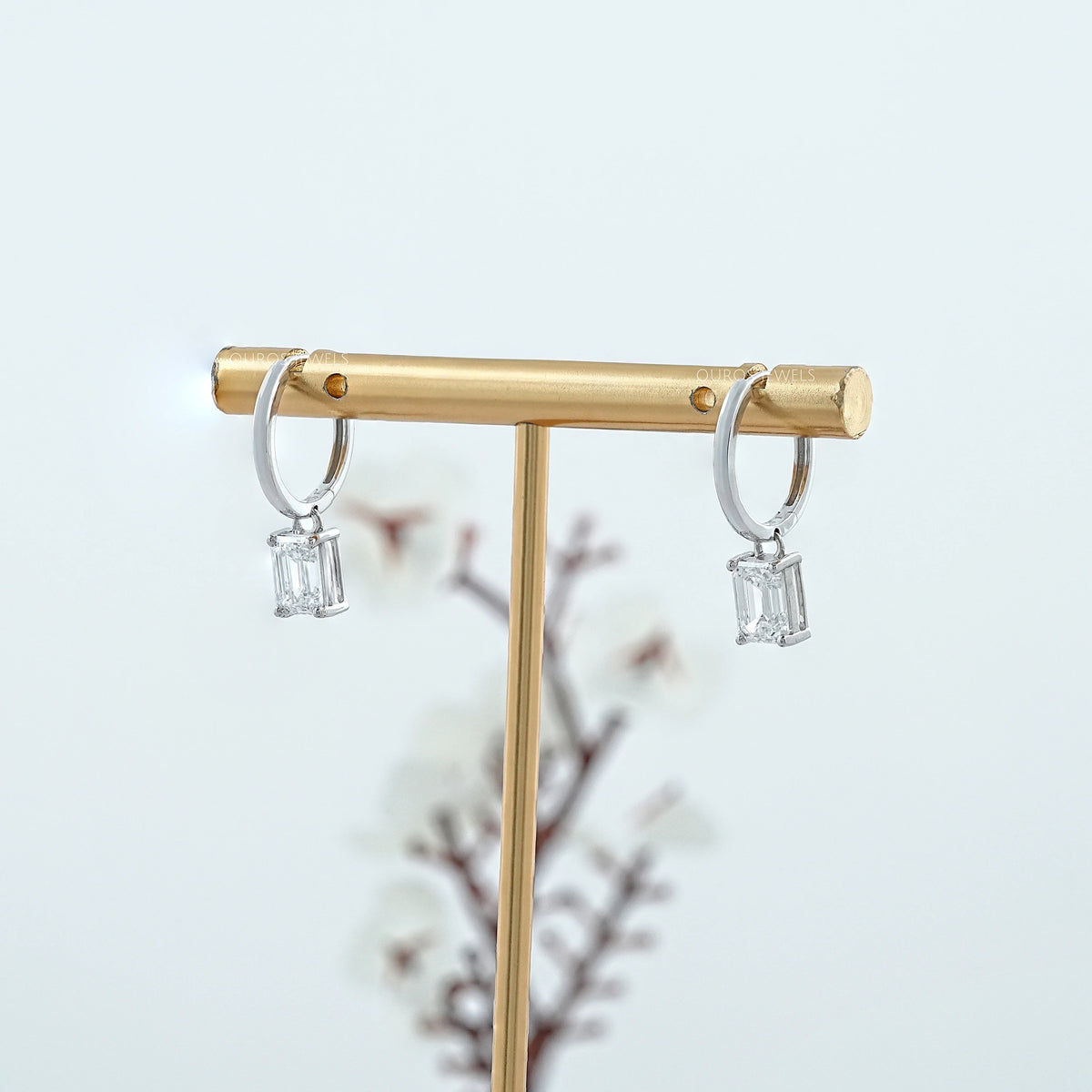 Emerald Lab Diamond Dangle Hoop Earrings Earrings