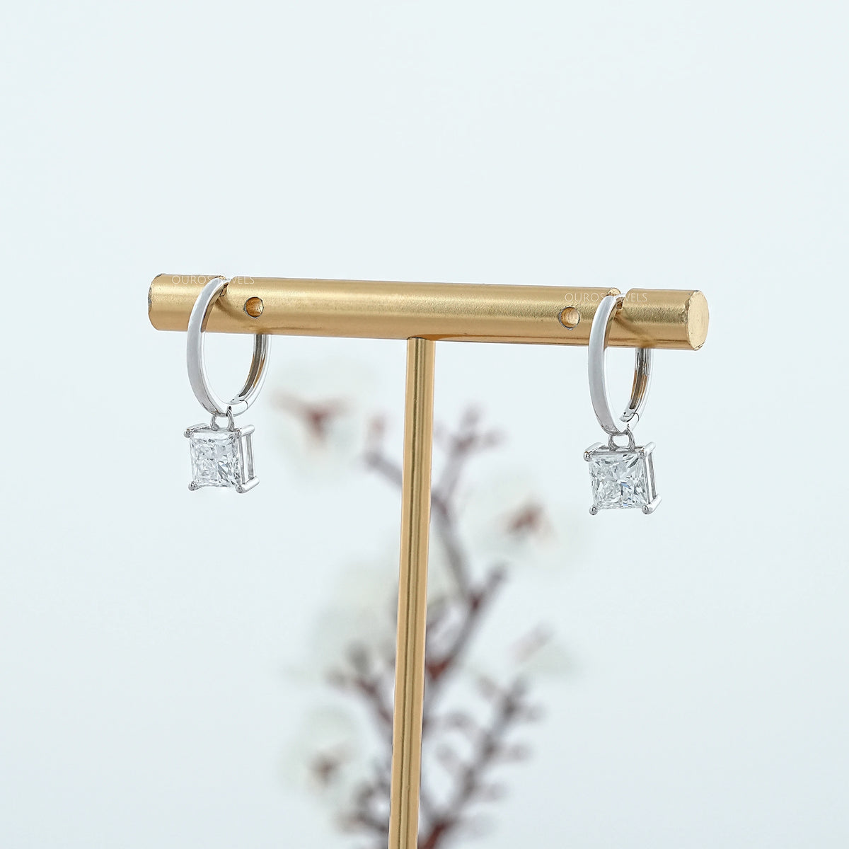 Lab Diamond Princess Cut Dangle Hoop Earrings Earrings