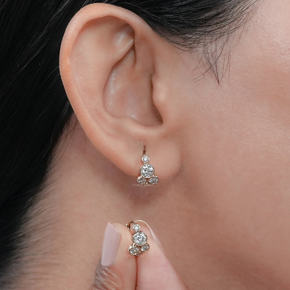 Round Lab Diamond Bezel Set Huggie Earrings Earring