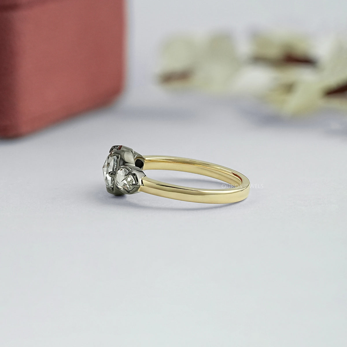 Rose Cut Round And Pear Diamond Engagement Ring Ring