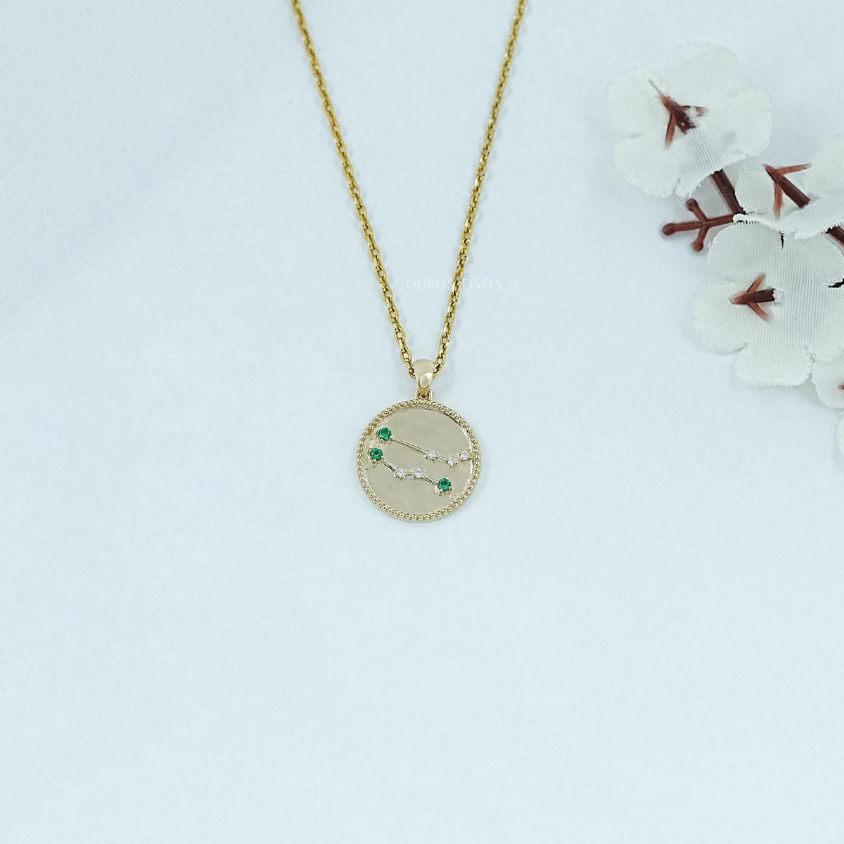 Gemini Zodiac Sign Emerald Gemstone Pendant Necklaces