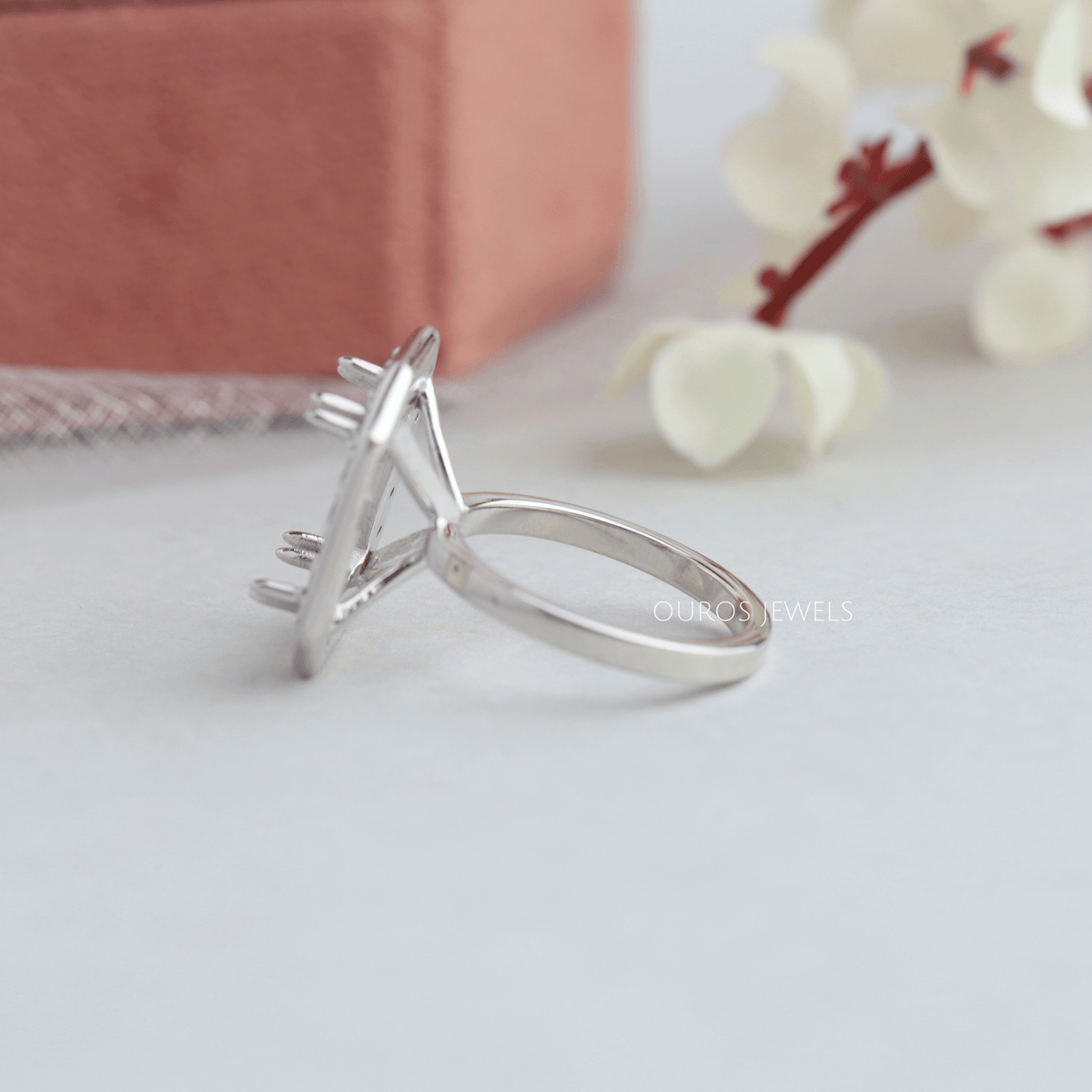 Emerald Cut Halo Semi Mount Engagement Ring Ring