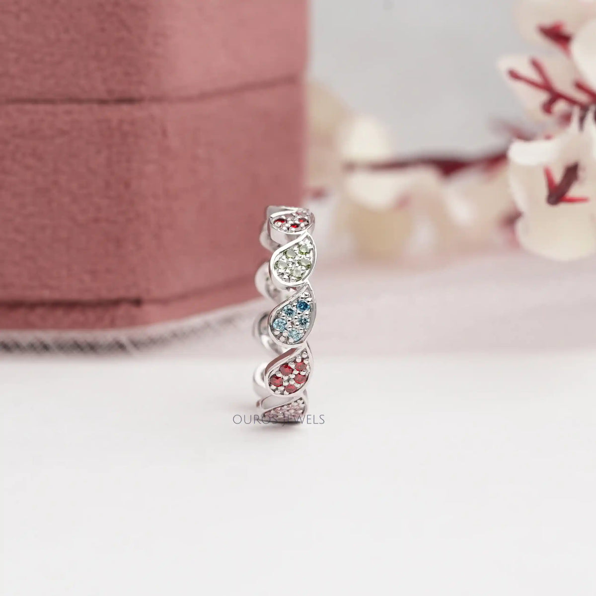 Round Cut Lab Grown Diamond Rainbow Wedding Band