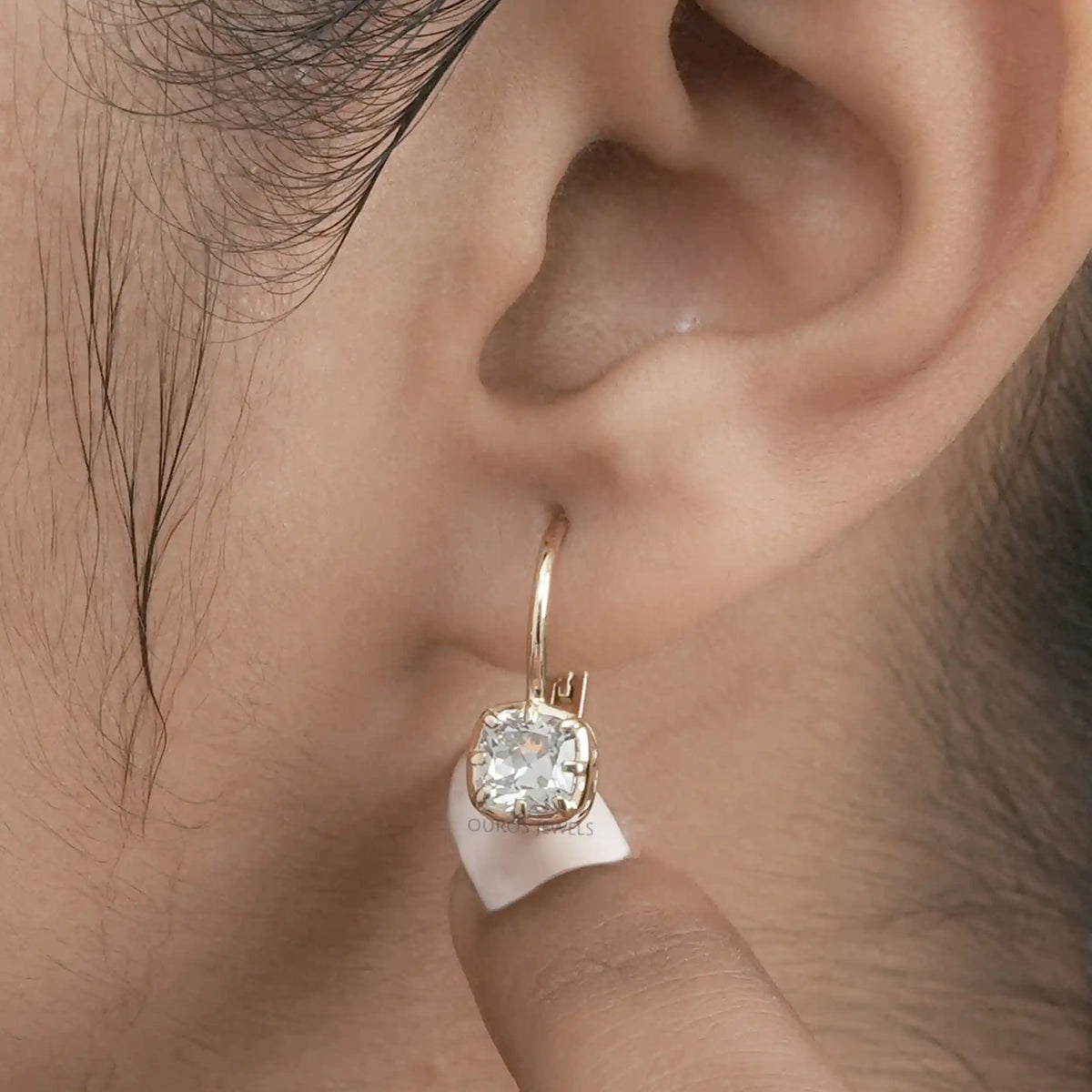Old Mine Cushion Cut Lab Grown Diamond Drop Earrings Earrings