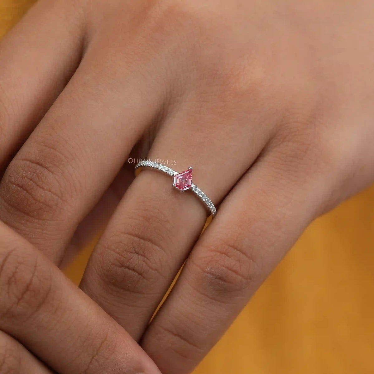 Pink Kite Cut Lab Grown Diamond Solitaire Accent Ring
