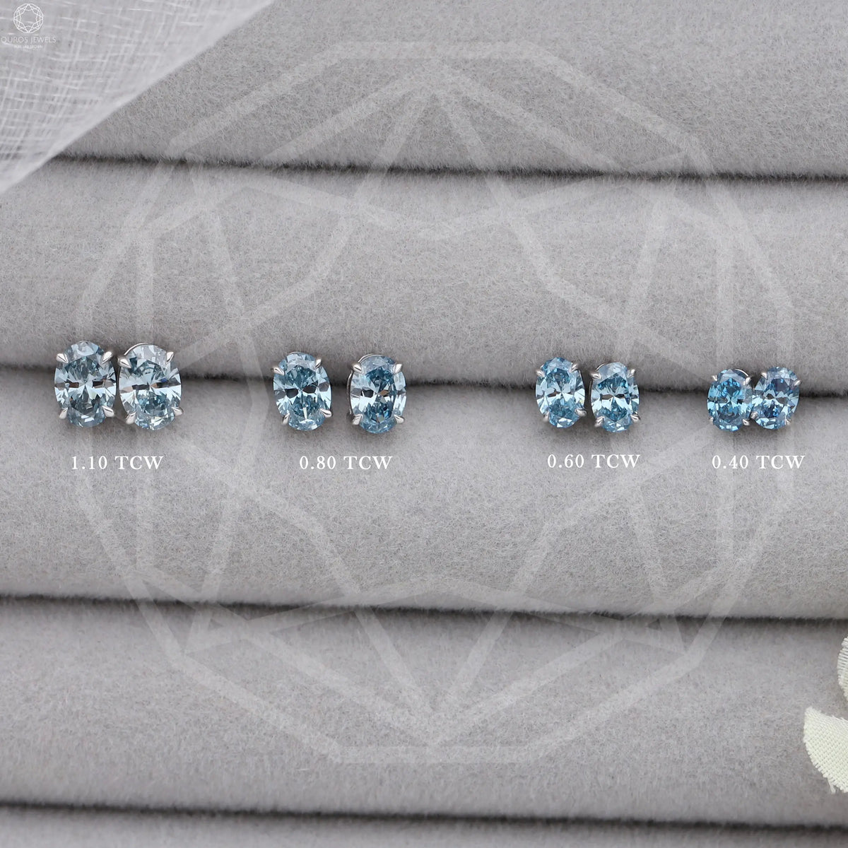 Lab Grown Blue Oval Diamond Earrings Studs