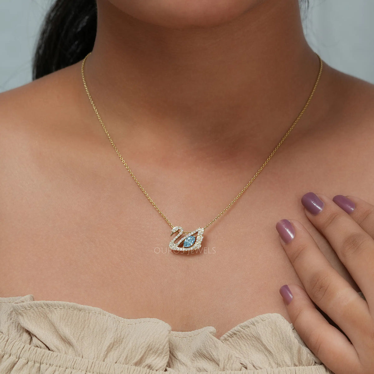 Light Blue Marquise Cut Diamond Swan Necklace Necklaces