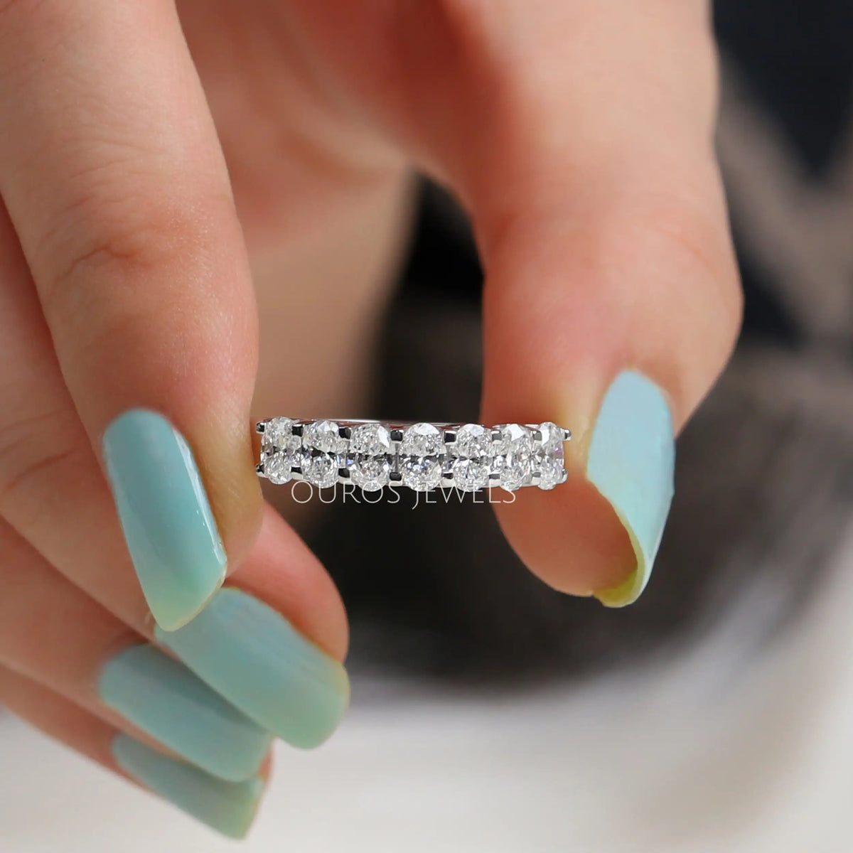Oval Cut Lab Diamond Wedding Band Rings