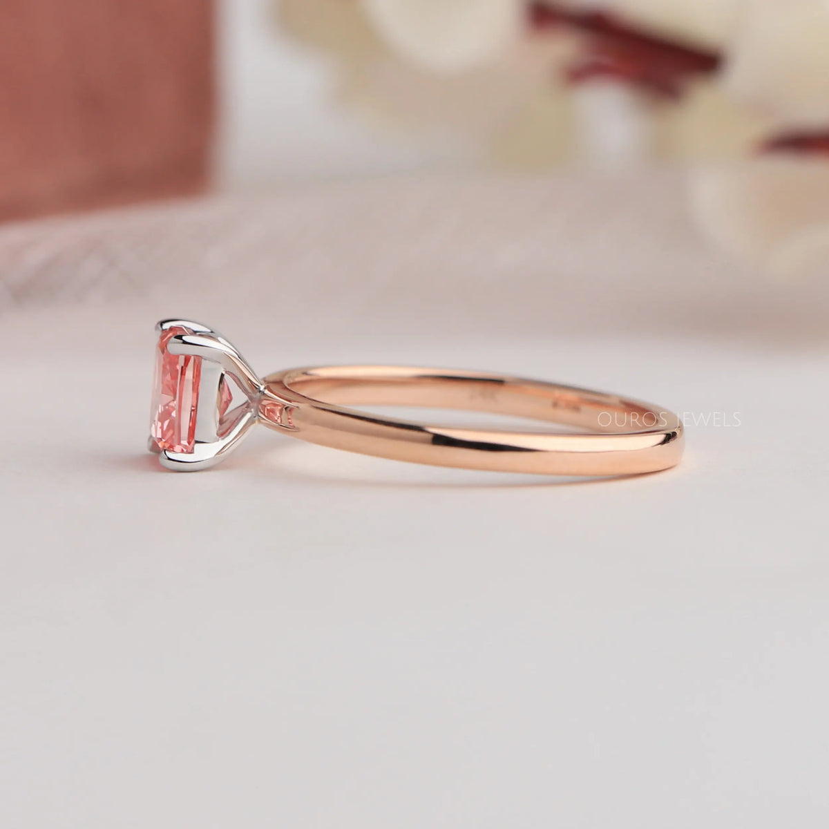 Pink Cushion Cut Solitaire Engagement Ring