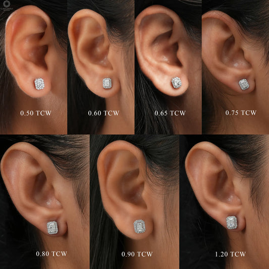 Radiant Cut Halo Diamond Stud Earrings