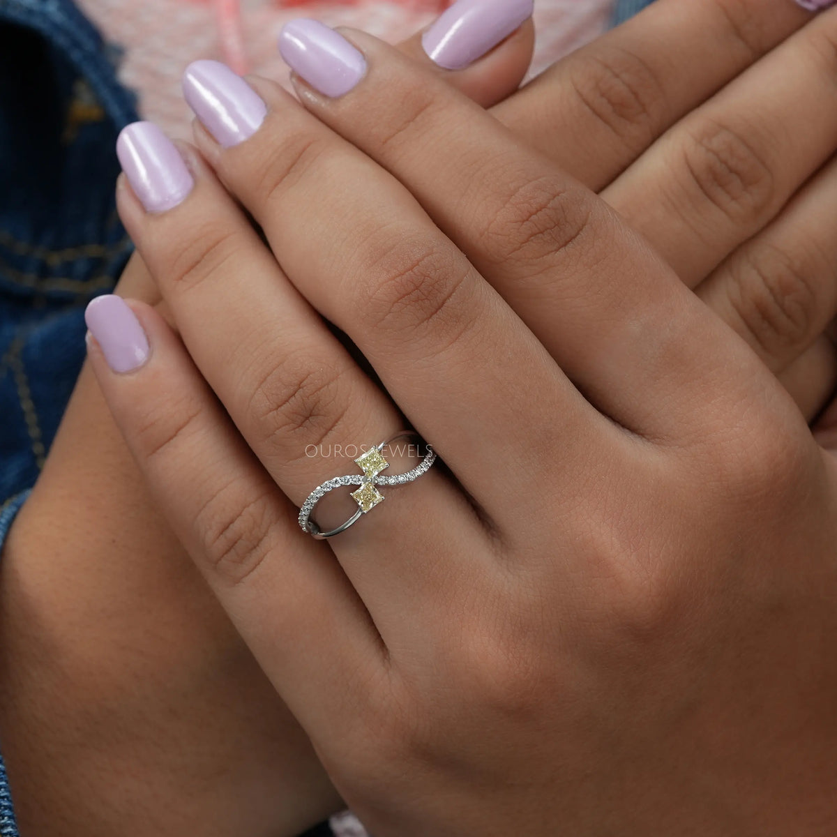 Yellow Princess Cut Bypass Setting Wedding Ring Rings
