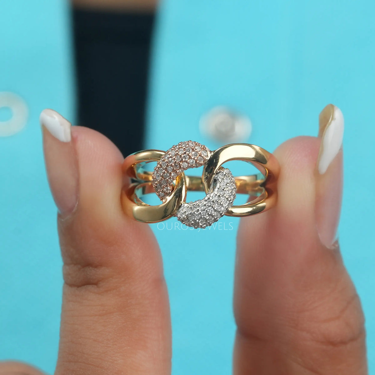 Round Cuban Link Diamond Ring