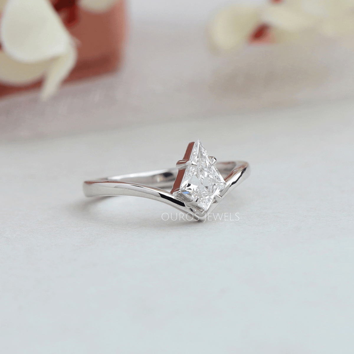 Kite Cut Curved Solitaire Engagement Ring
