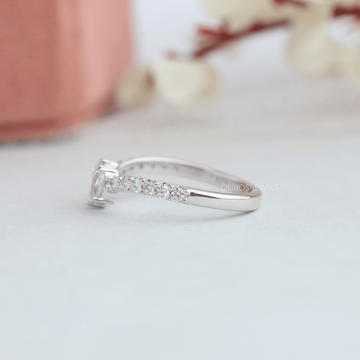 Pear Cut Curved Wedding Band Rings