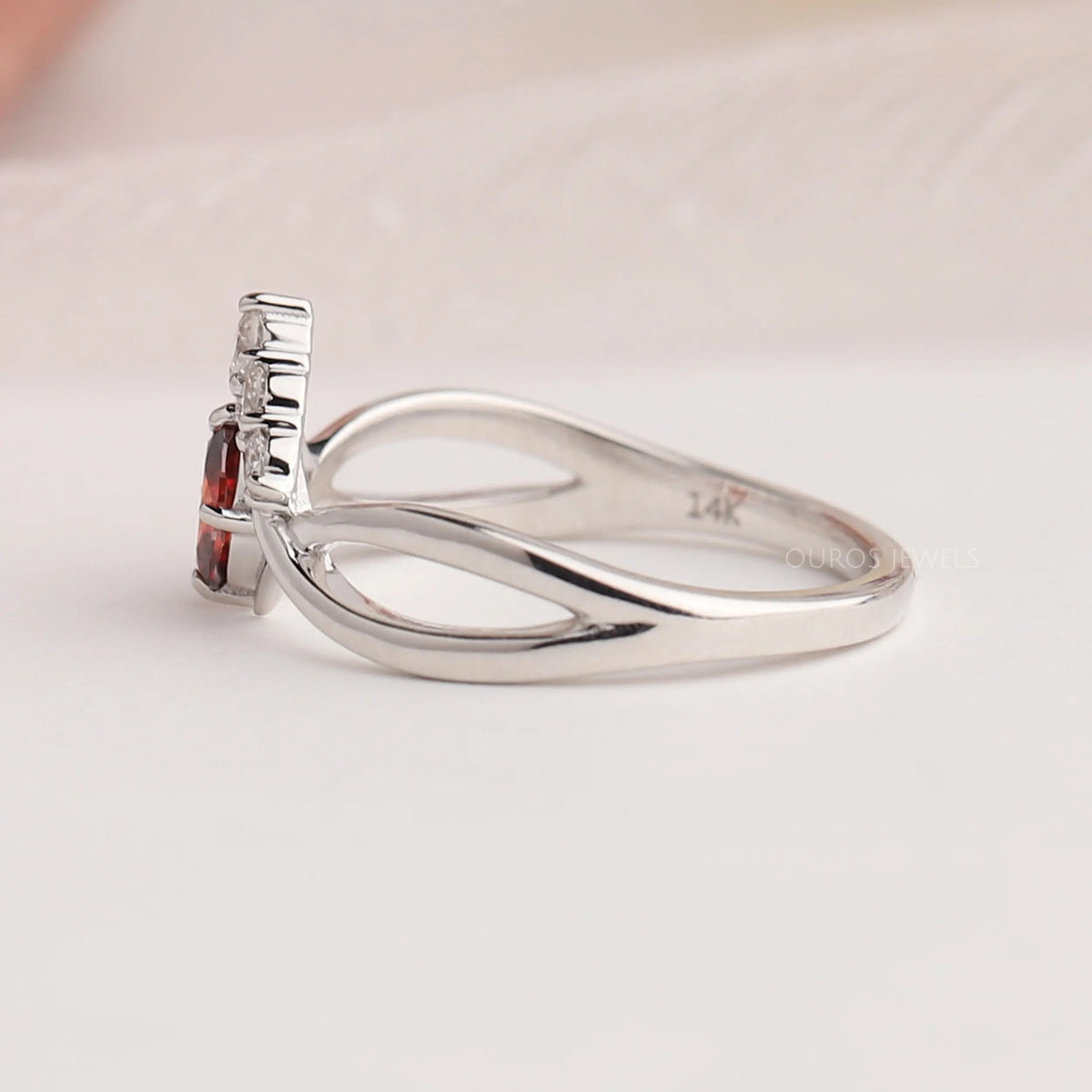 Red Oval Diamond Infinity Dainty Ring