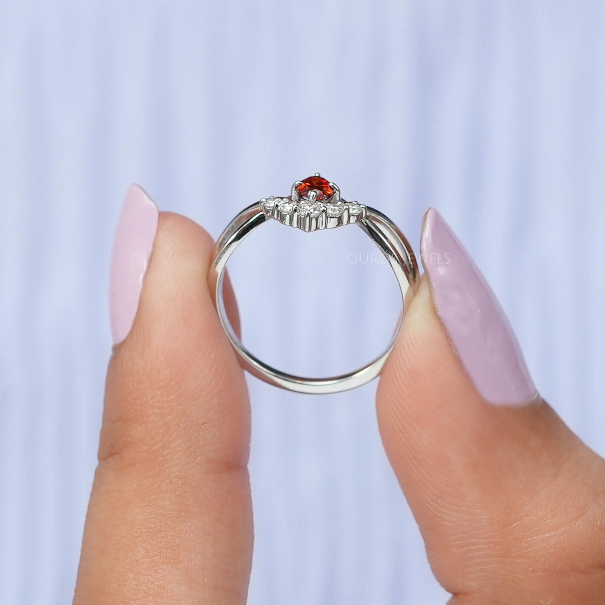 Red Oval Diamond Infinity Dainty Ring