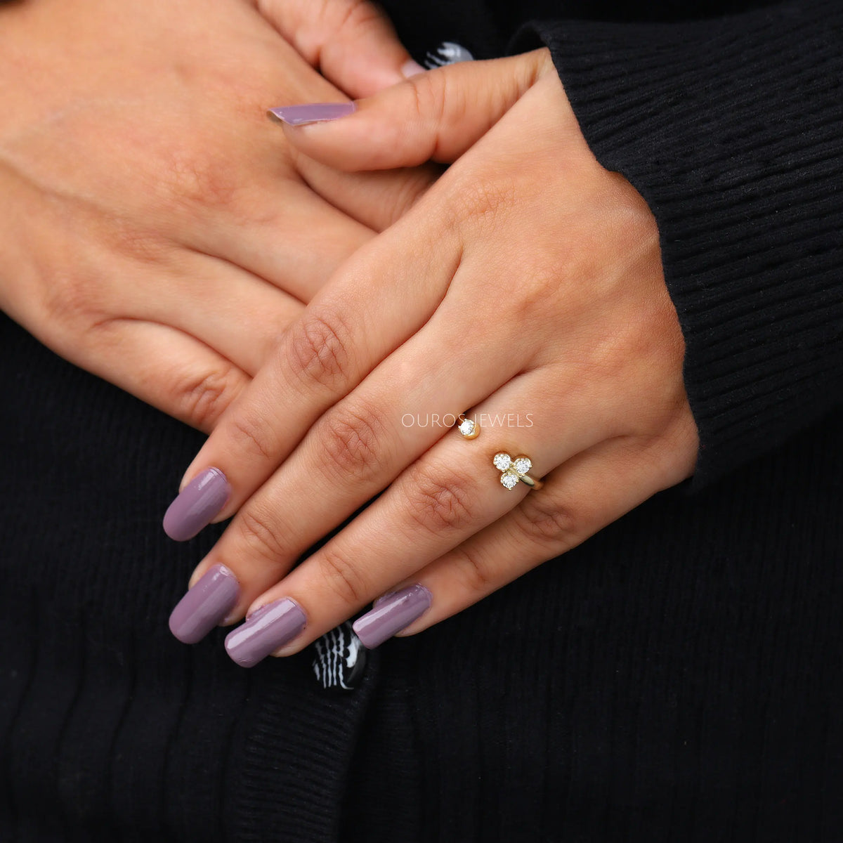 Round Diamond Open Cuff Wedding Band Rings