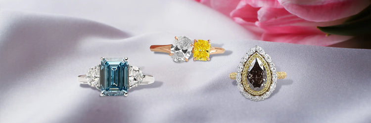 Indulge in the beauty of colored lab-grown diamond rings available in various colors, settings, and and shapes with superior quality.