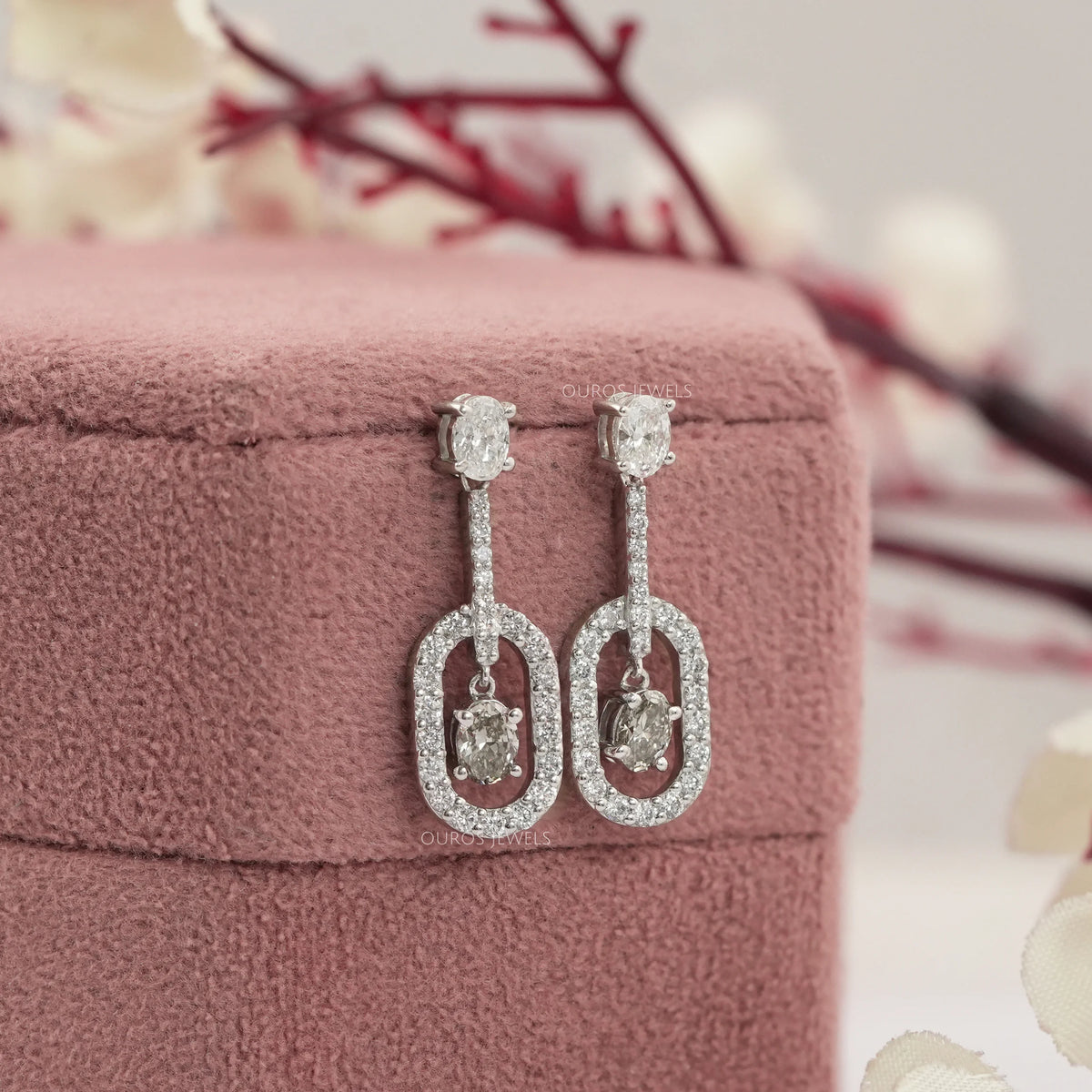 Olive Oval Lab Diamond Halo Drop Earrings Earrings
