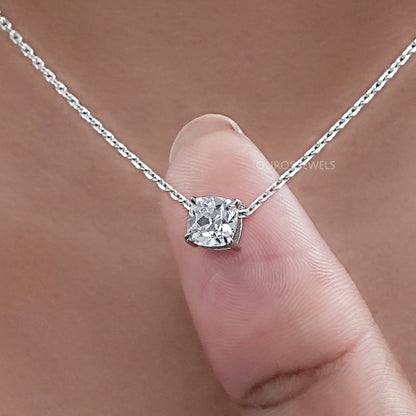 Square Old Mine Cushion Lab Diamond Solitaire Pendant Necklaces