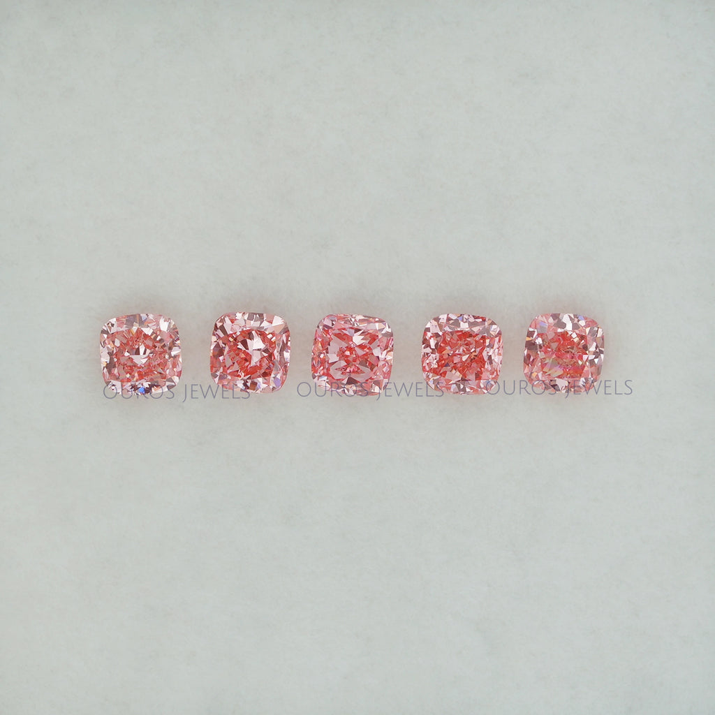 front view of each pink cushion cut lab grown diamond loose