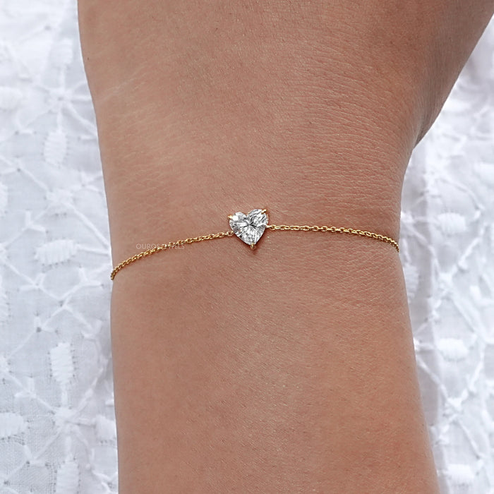 Heart Cut Lab Diamond Solitaire Chain Bracelet