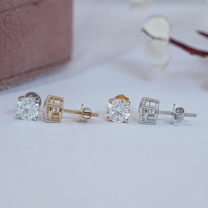 Boucles d'oreilles à tige en diamants de laboratoire à taille ronde