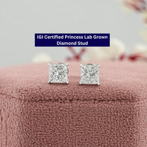 Clou d'oreille en diamant de laboratoire taille princesse