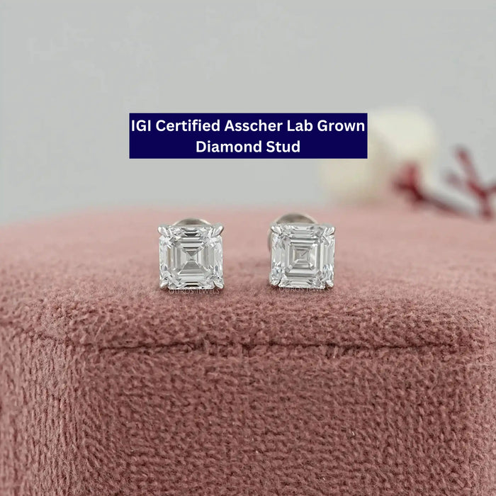 Asscher Cut Lab Grown Diamond Stud Earrings