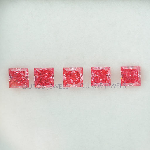 front view of 0.52 ct pink princess cut lab manufactured diamonds