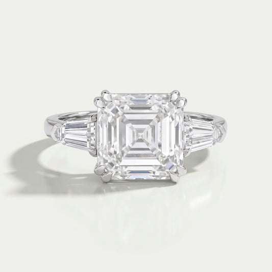 Asscher Diamond Three Stone Engagement Ring