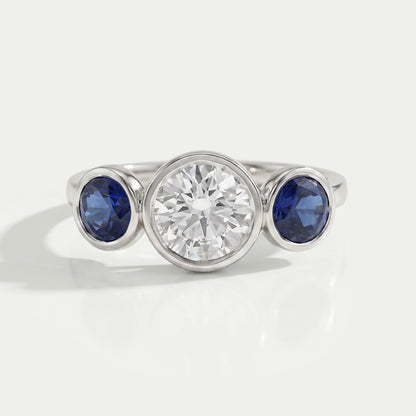 Three Stone Sapphire Gemstone Bezel Set Ring Ring
