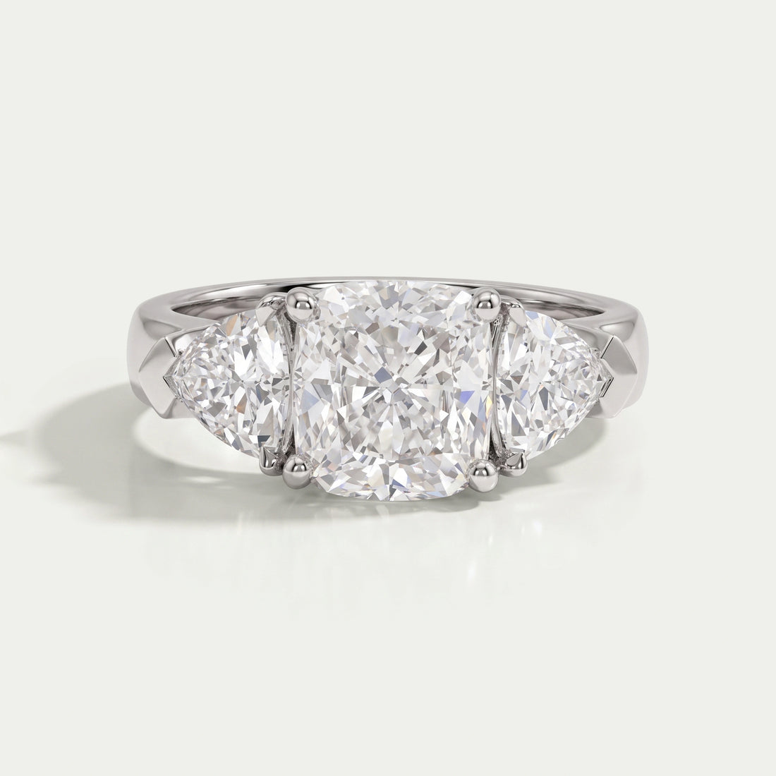 Cushion Cut Lab Diamond Three Stone Engagement Ring