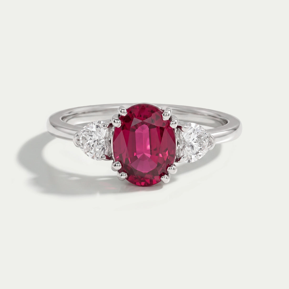 Oval Cut Red Ruby Three Stone Ring Ring