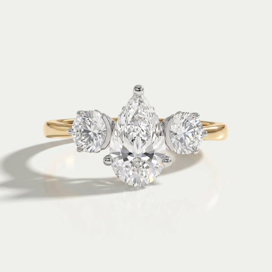 Three Stone Pear Diamond Hidden Halo Engagement Ring