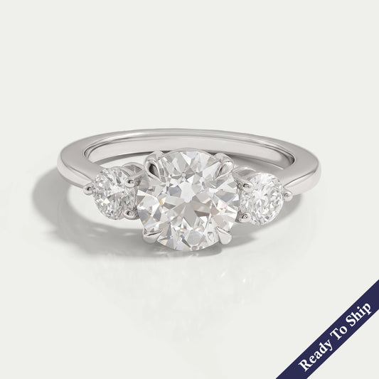 3 Stone Old European Round Diamond Engagement Ring