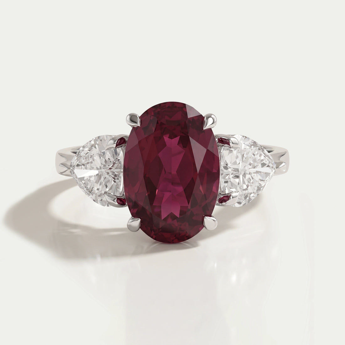 3 Stone Oval Ruby Lab Gemstone Ring Ring