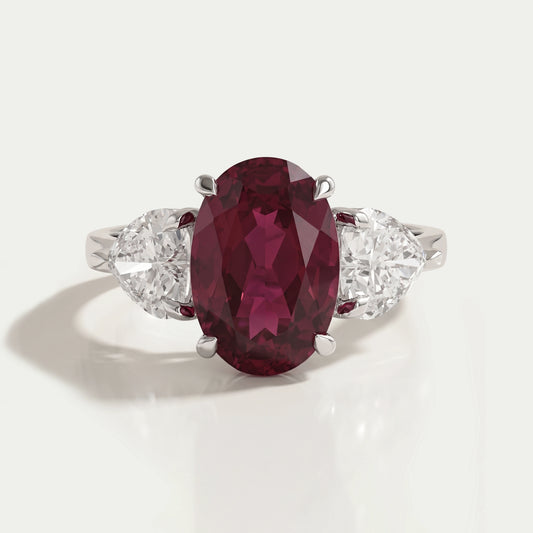 3 Stone Oval Ruby Lab Gemstone Ring Ring