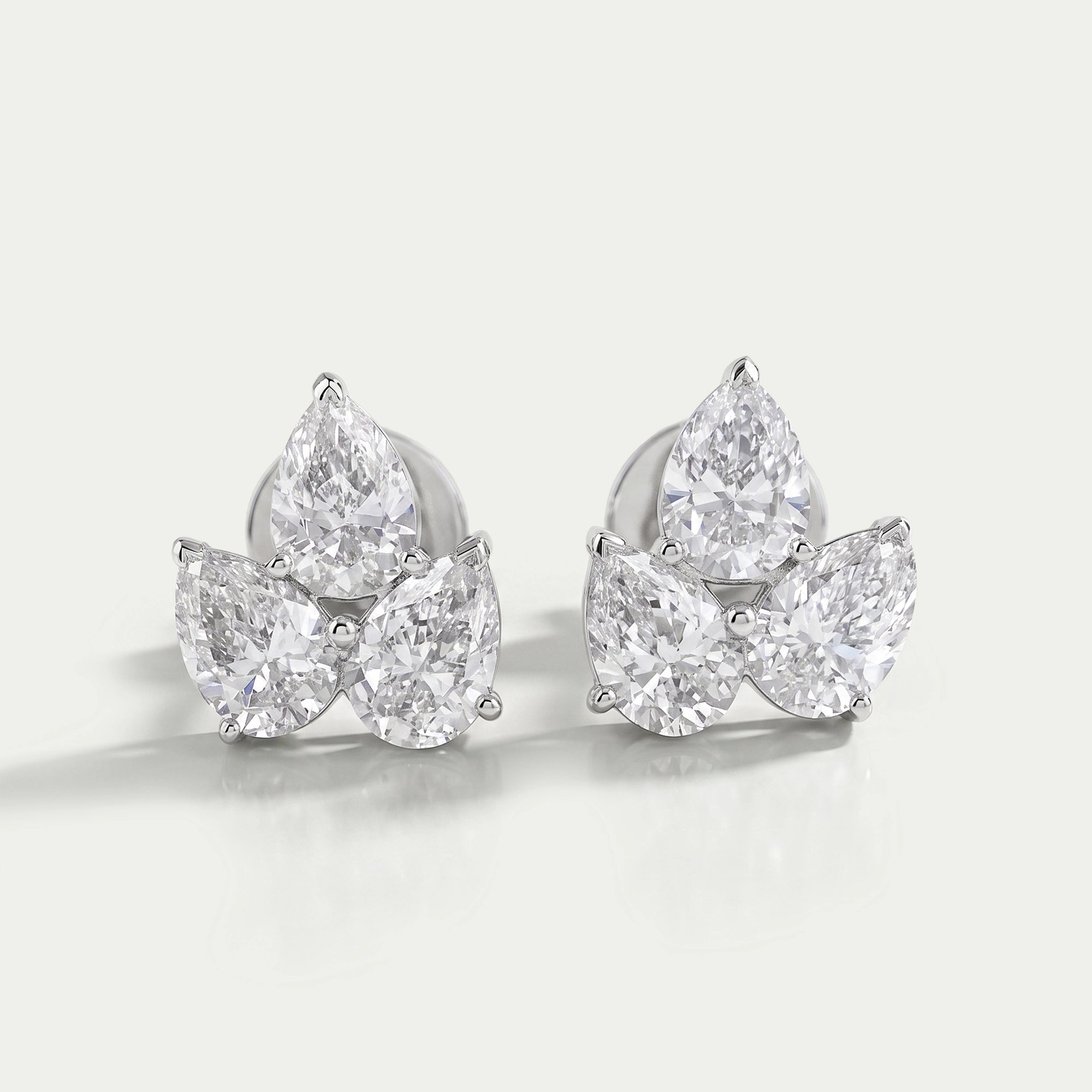 Three Stone Pear Cut Lab Diamond Stud Earrings Earrings