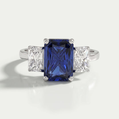 Sapphire Radiant And Lab Diamond Three Stone Ring Ring
