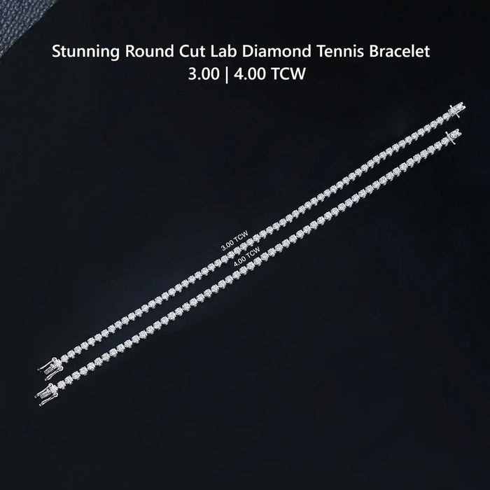 Round Cut Lab Grown Diamond Tennis Bracelet -  3.00 | 4.00 TCW