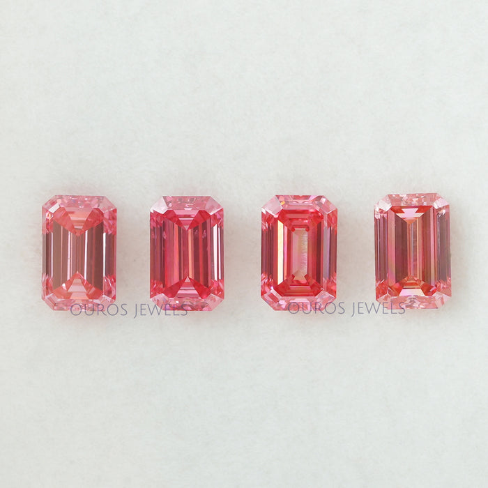 front view of 0.76 ct each pink emerald cut lab grown diamonds loose