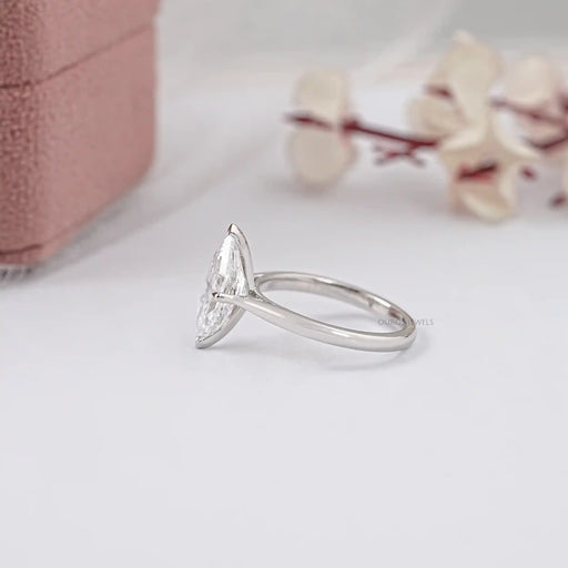 side view of dutch marquise cut diamond solitaire engagement ring