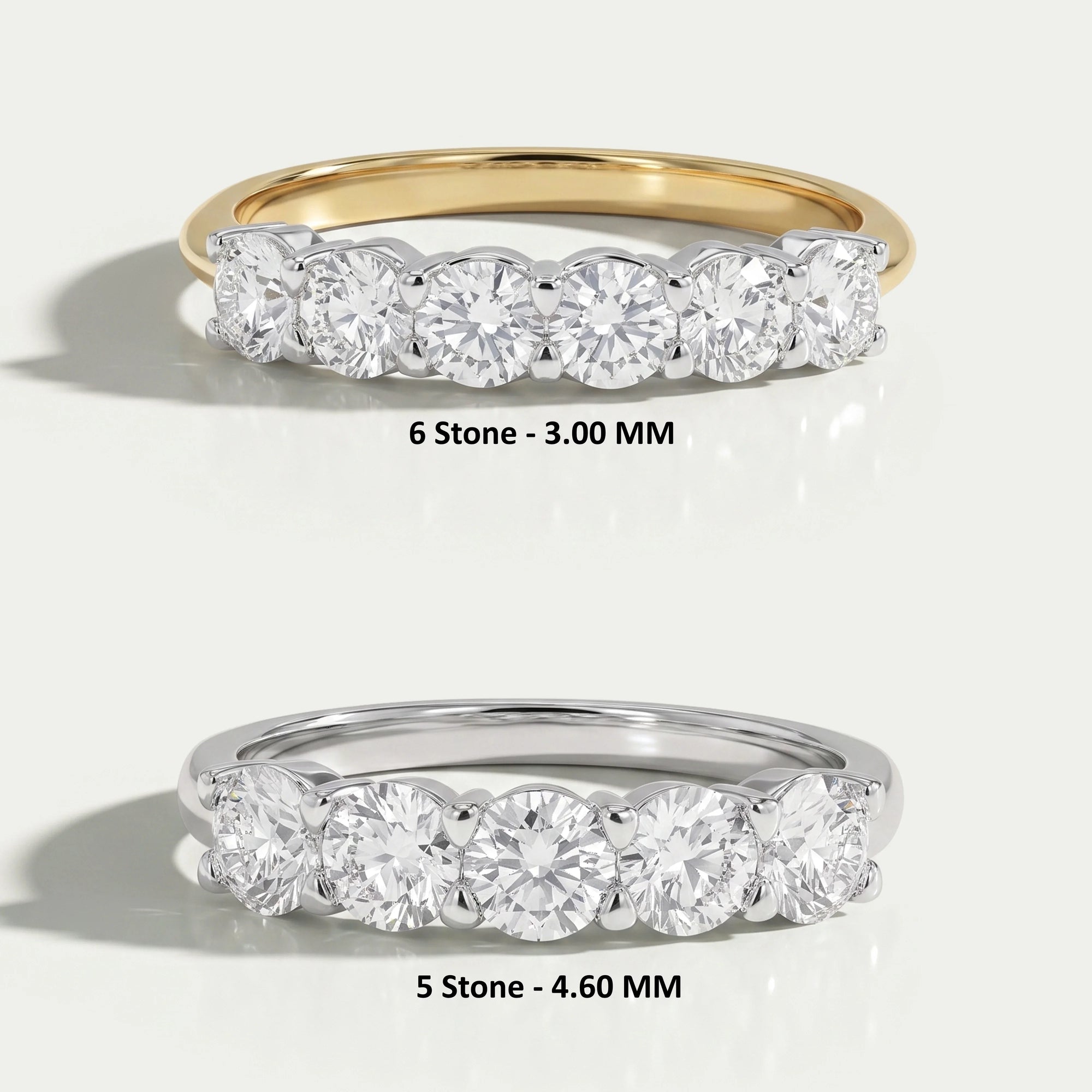 Five and Six Stone Round Cut Diamond Wedding Rings