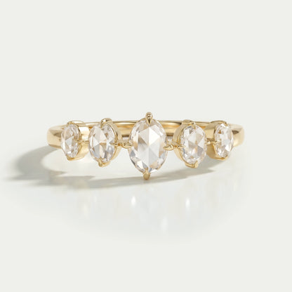 Five Stone Rose Cut Oval Diamond Ring