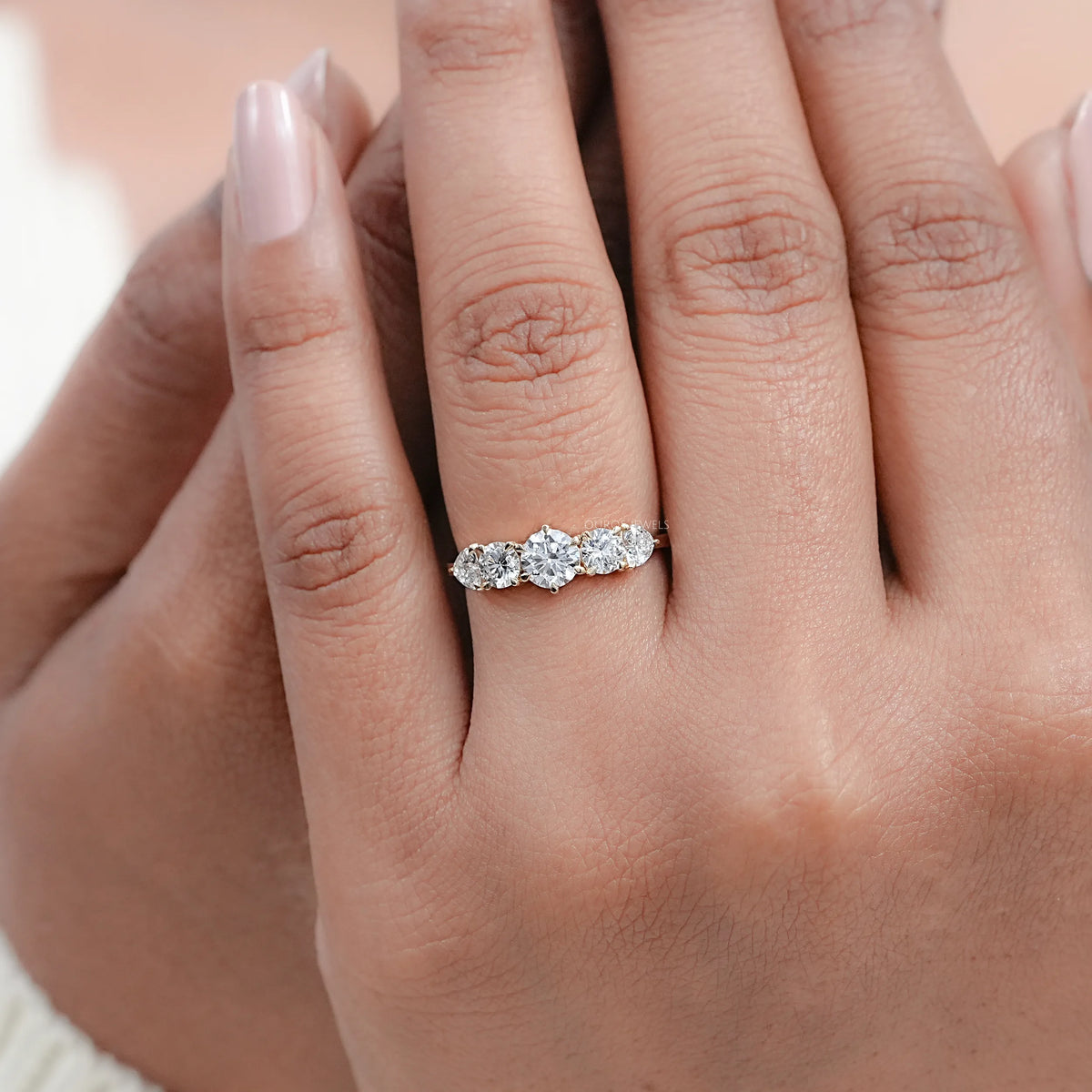 Round And Heart Diamond Five Stone Engagement Ring Ring